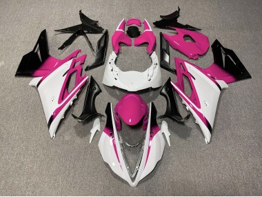 2013-2016 Gloss White and Pink Daytona 675 Motorcycle Fairings