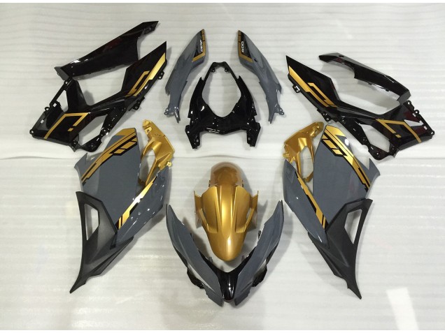 2018-2023 Nardo Grey and Gold Ninja 400 Motorcycle Fairings 2018-2023 Nardo Grey and Gold Ninja 400 Motorcycle Fairings